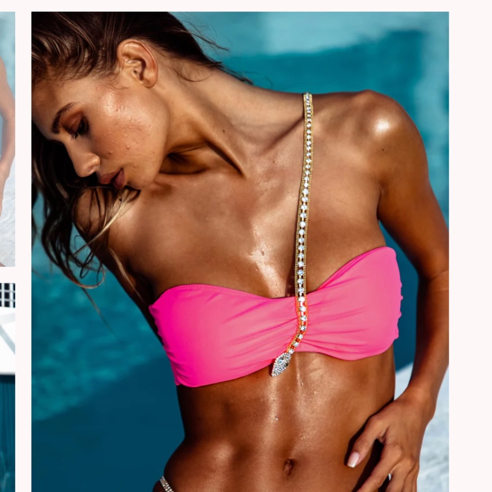 Sauvage Mariposa pink bikini gold crystal snake chain w/ bottoms, Size medium